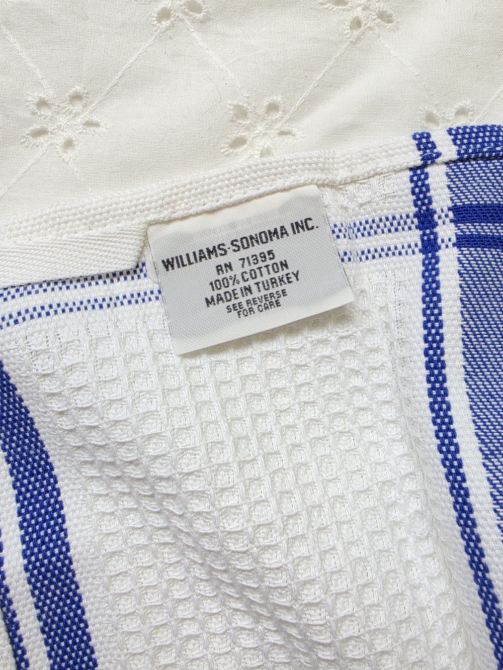 Williams Sonoma White and Blue Waffle-Weave Kitchen Towel - Picture 2 of 4